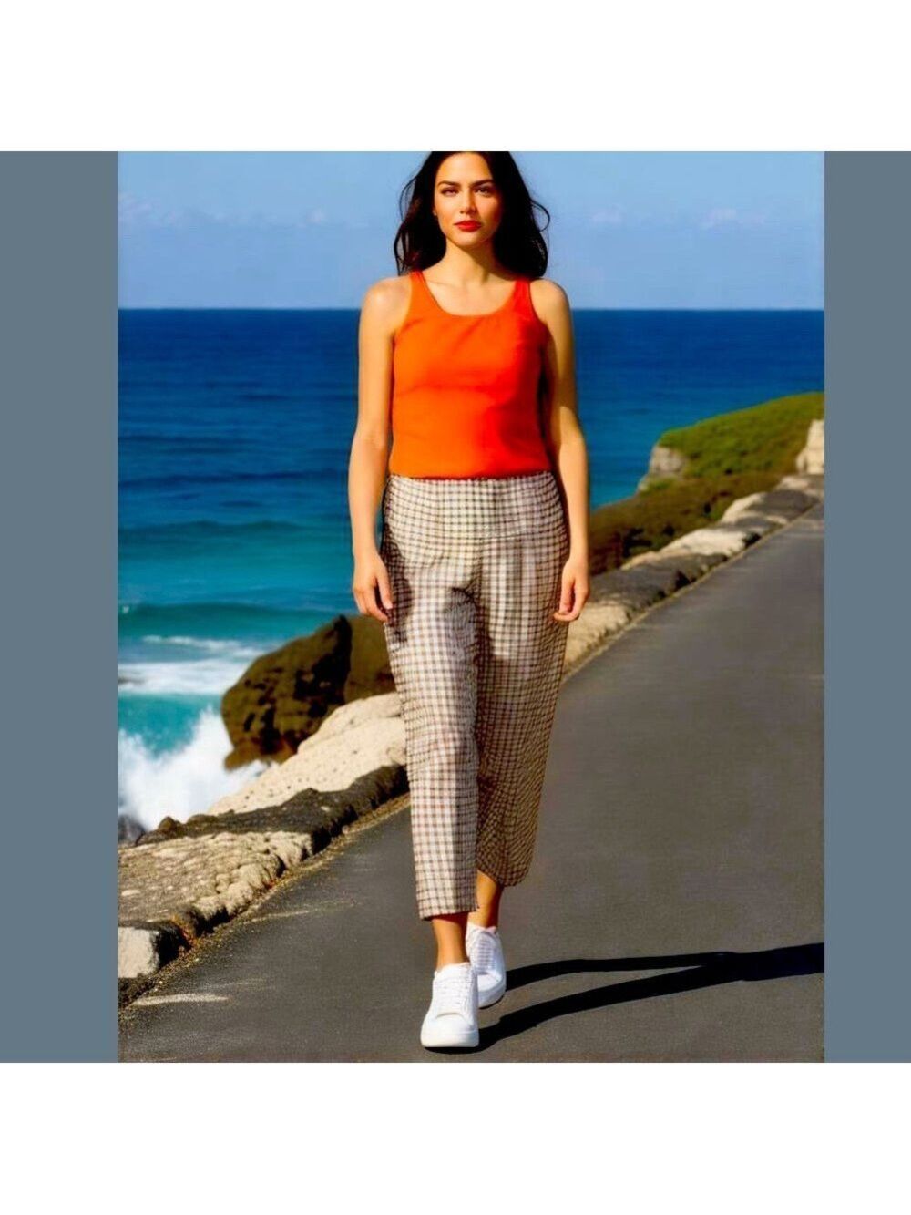 90s 2 PC Silk Tank Top and Black and White Checkered Cropped Pant
